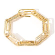 Bling bling hip hop homens mulheres pulseira joias, 10 mm 7 &quot;8&quot; cobre latão ouro prata clipe de papel com gelo de zircão cúbico corrente cubana